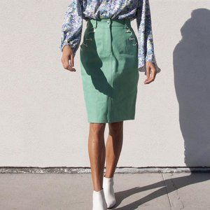 💚 WALK OF SHAME High Waisted Denim Pencil Skirt in Mint Green from Need Supply